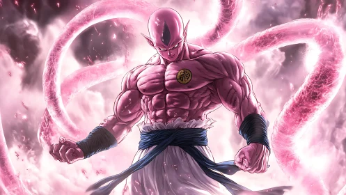 Muscular pink alien warrior channeling swirling energy vortex