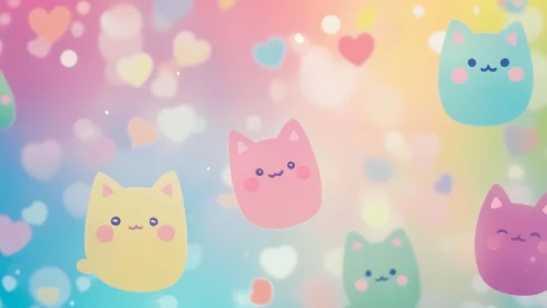 Stylized Feline Characters with Soft Bokeh Gradient Composition.