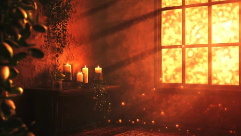 Candlelit Room Bathed in Warm Golden Firelight