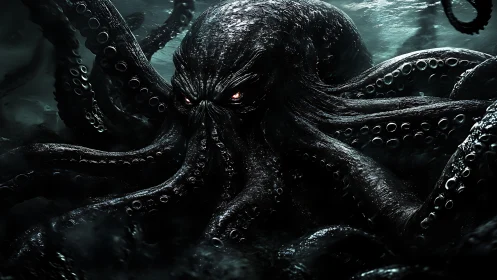 Digital painting of abyssal kraken entity with dynamic tentacles.