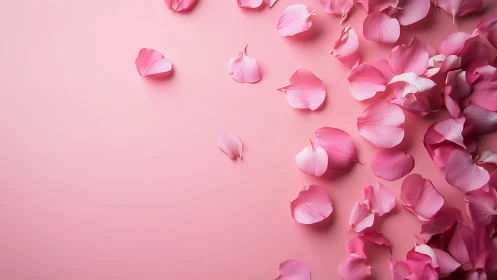 Pink petals scattered in dreamy harmony on soft background.