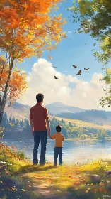 Golden autumn walk invites a tender parent and child moment