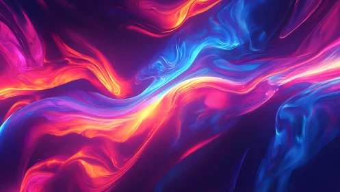 Neon fluid waves swirl through deep cosmic gradient field