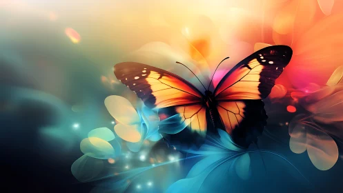 Radiant butterfly rests gently in a dreamy color garden