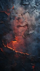 Lava Flow Beneath Cracked Cooled Crust