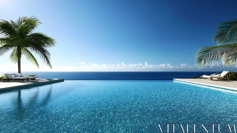 Infinity pool horizon merging with tropical ocean vista.