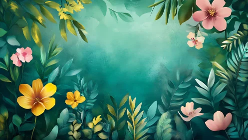 Botanical Eden: Emerald Garden Symphony with Pink and Gold Blooms.