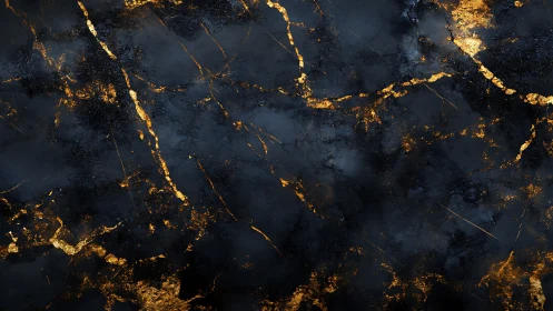 Black marble texture with glowing gold crack veins background.