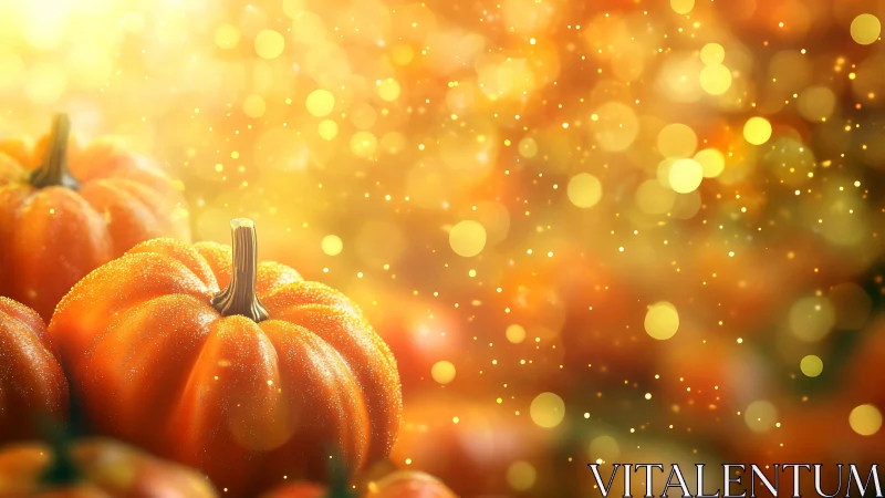 Pumpkins with golden bokeh and shallow depth of field.