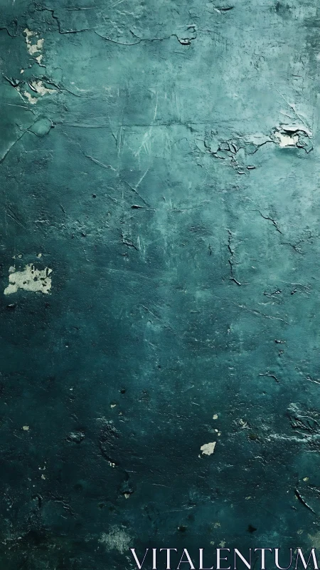 Textured teal plaster wall with peeling surface details.