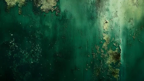 Weathered green wall texture with peeling paint in grunge style.