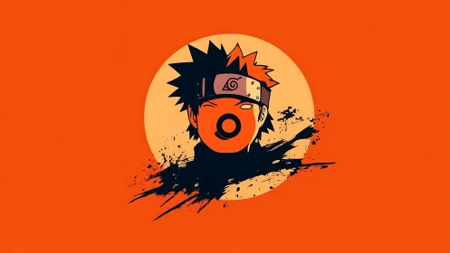 Stylized masked anime head on orange circular backdrop.