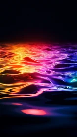 Prismatic tide of neon waves glows across midnight water.