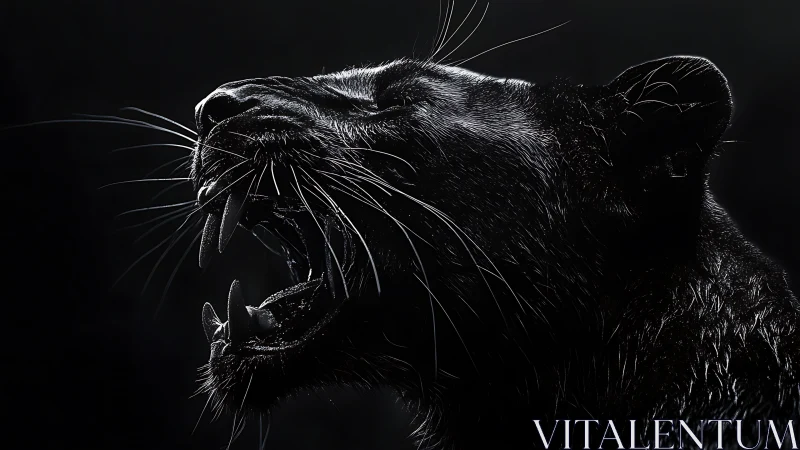 Lion roaring against black background, high contrast wildlife sketch