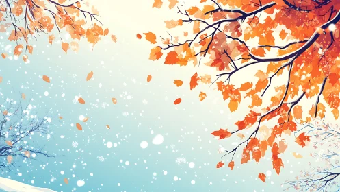 Quiet autumn branches greeting the first soft snowfall.