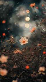 Soft glowing wildflower under dreamy evening lights.