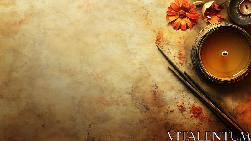 Amber hush of incense and petals on weathered gold calm.