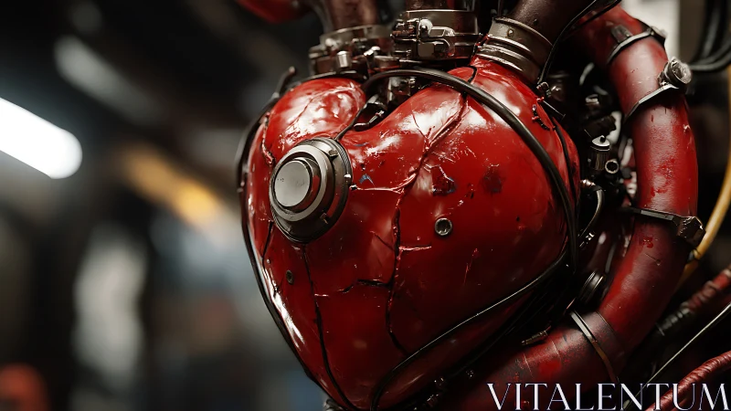 Mechanical red heart-shaped engine assembly is shown