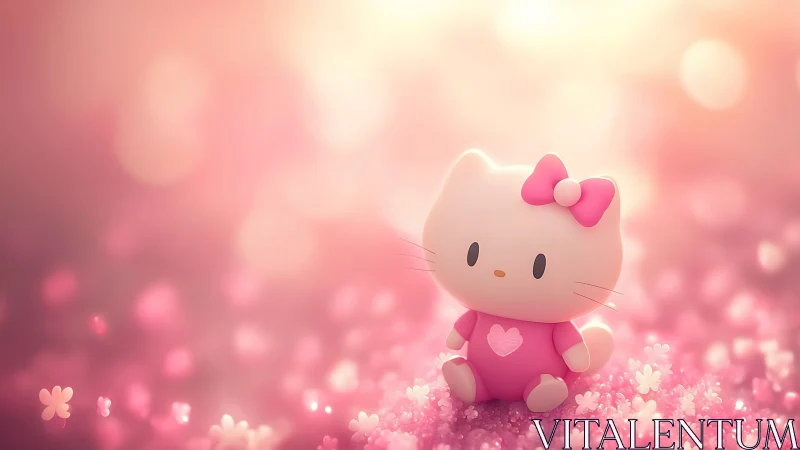 Hello Kitty Surrounded by Pink Flowers and Sparkles.