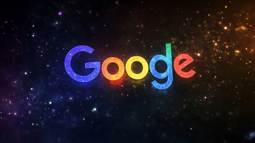 Google logo glows against deep multicolor space backdrop
