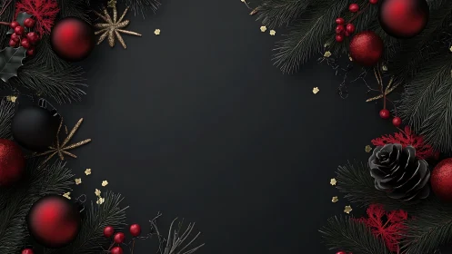 Black background framed with red and gold holiday decor.