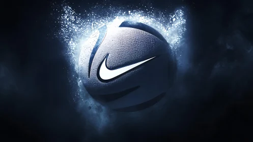 Basketball with prominent logo isolated against dark background