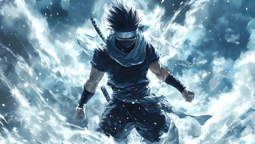 Storm-forged anime ninja unleashes swirling elemental power.