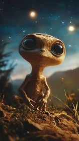 Bioluminescent-eyed alien portrait rendered in cinematic 3D lighting