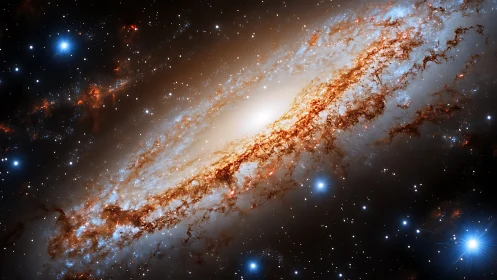 Swirling starlit galaxy wrapped in glowing cosmic dust.