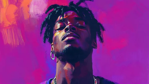 Vibrant digital portrait under neon magenta light glow.