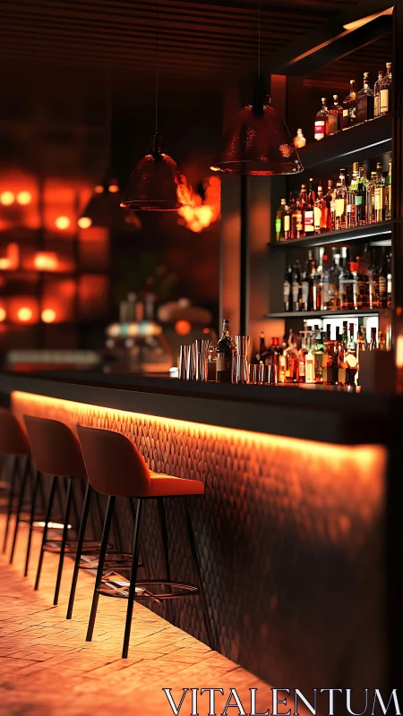 Modern cocktail bar glows with warm ambient backlighting