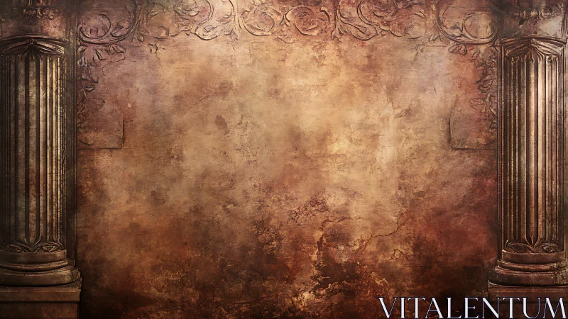 Aged textured wall with classical columns framing space.
