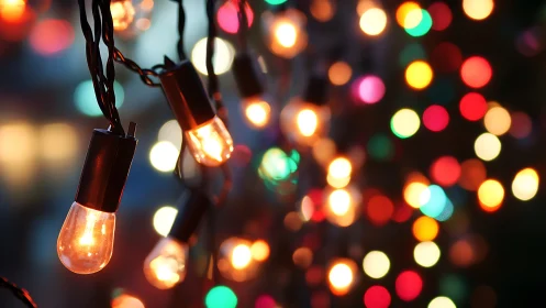 String lights lean into twilight and scatter soft neon halos