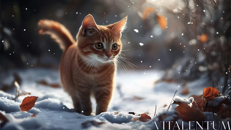 Ginger Kitten Discovers Winter's Crystalline Wonder.