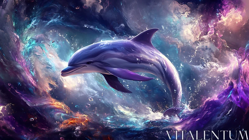 Cosmic dolphin gliding through luminous nebula waves.