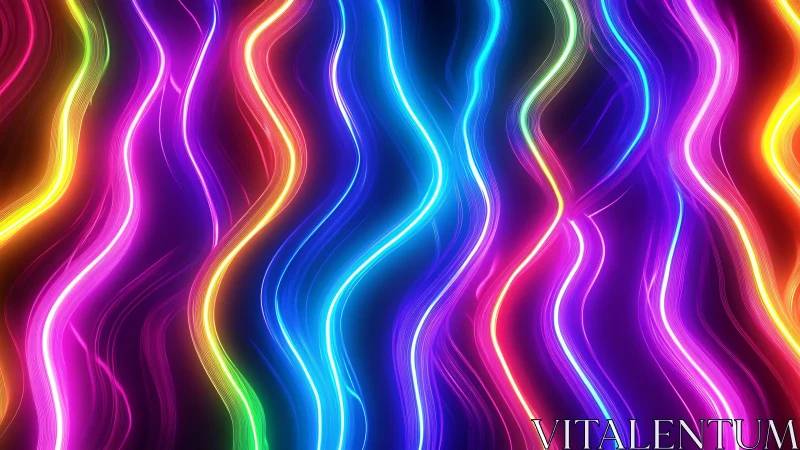 Neon rainbow river lines flowing through a dreamy night.