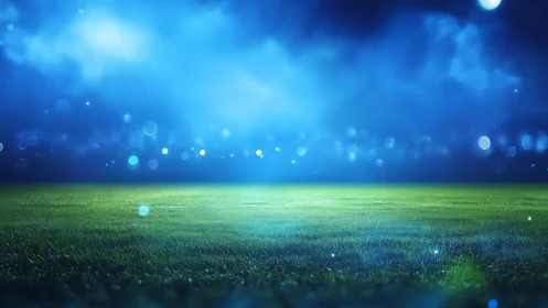 Night stadium field under electric blue stadium lights.