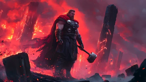 Storm warrior standing calm in a sea of red firestorm.