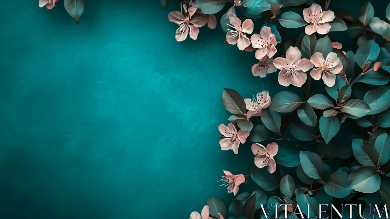Pink Mountain Laurel Blossoms Against Teal Textured Background
