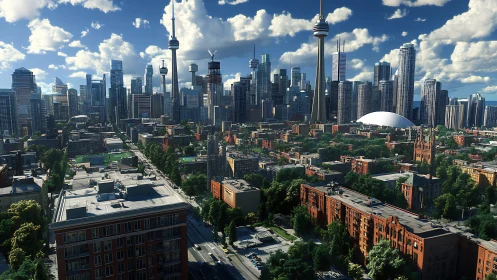 Dense urban skyline with mixed high-rise and low-rise districts.