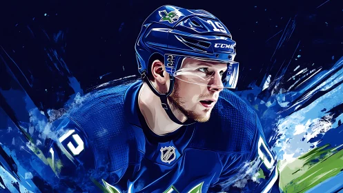 Digital painting of hockey player with dynamic motion strokes.