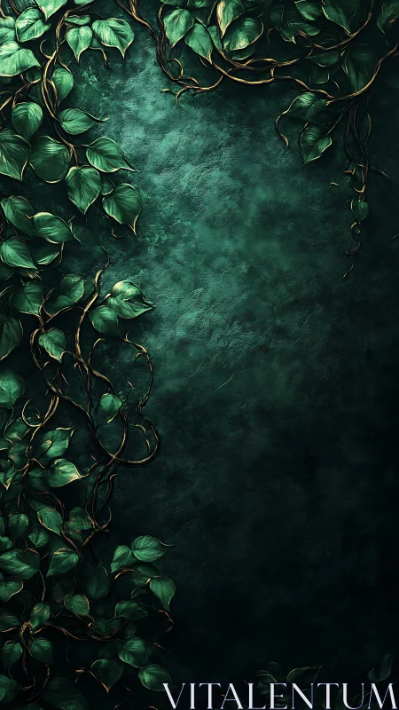 Dark green textured background framed by climbing vines.