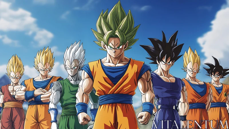 Legendary anime warriors stand united in bold, heroic style