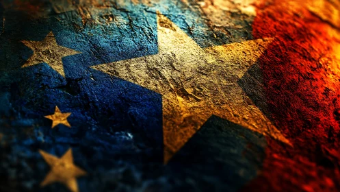 Textured tricolor star pattern rendered on rough weathered stone