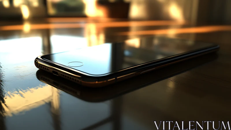 Smartphone rendered with shallow depth, glossy reflections and bokeh