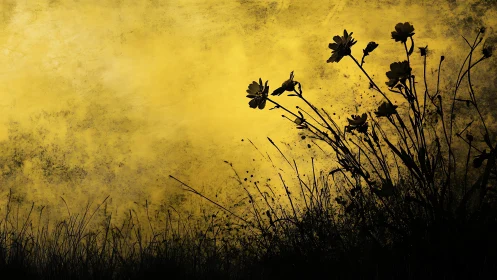 Wildflower Silhouettes Against Golden Horizon.