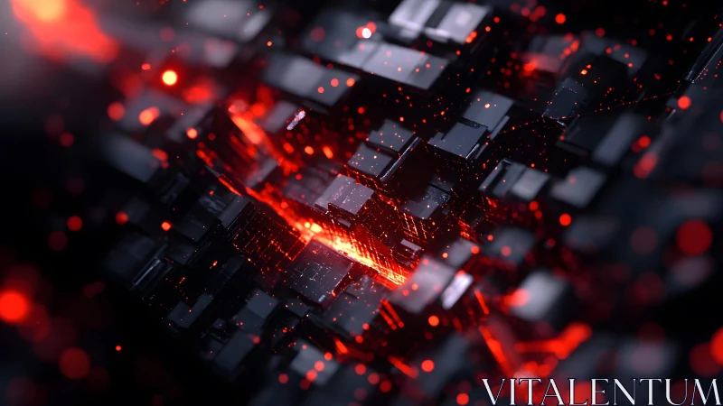 Futuristic black cubes with glowing red lights in digital abstract style.