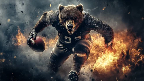 Fierce bear football runner charges through blazing sparks