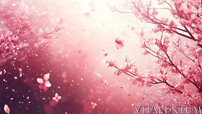 Sakura Bloom Cascade: Atmospheric Pink Floral Rendering with Particle Dynamics.