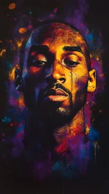 Portrait of male face in vivid neon splatter painting style.